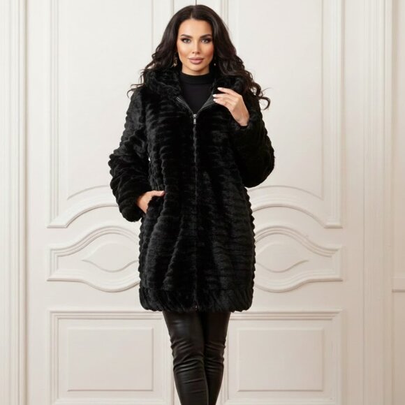 Carole Little Vintage Black Faux Fur Jacket Medium Evening Party Luxurious - Picture 1 of 11